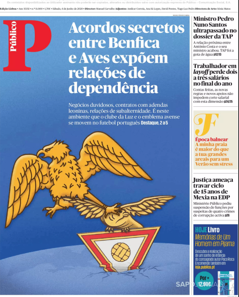 Revista de Imprensa: Acordos secretos entre Benfica e Aves na manchete do Público de hoje
