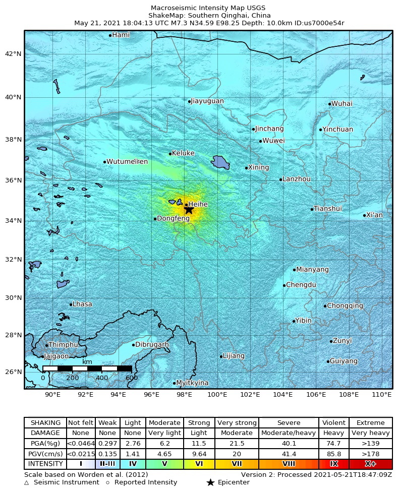 Segundo sismo registado na China, agora na província de Qinghai de magnitude 7,3