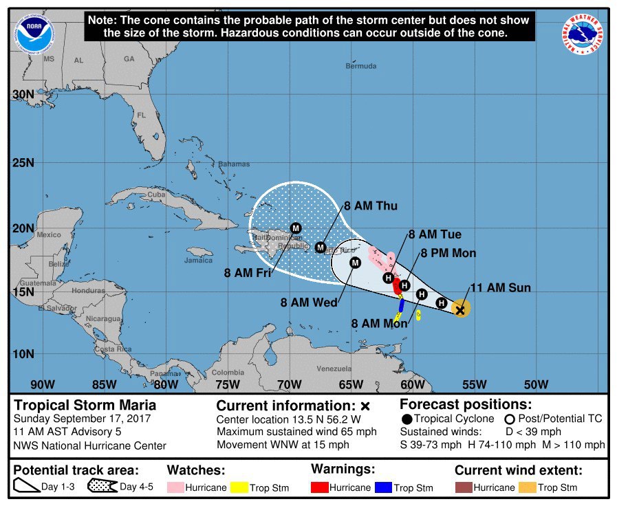 Tempestade tropical Maria passa a furacão a caminho das Antilhas e Porto Rico