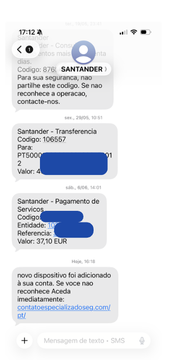 Clientes Santander estão a receber mensagem fraudulenta que simula ter origem no canal oficial do banco