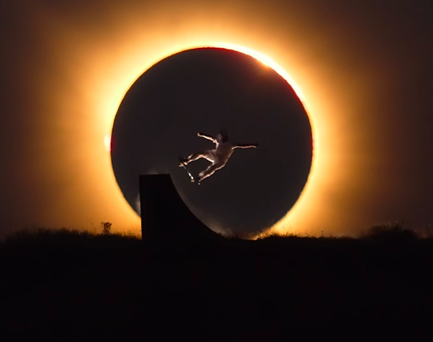 Skater olímpico espanhol Danny León sincroniza salto com eclipse solar