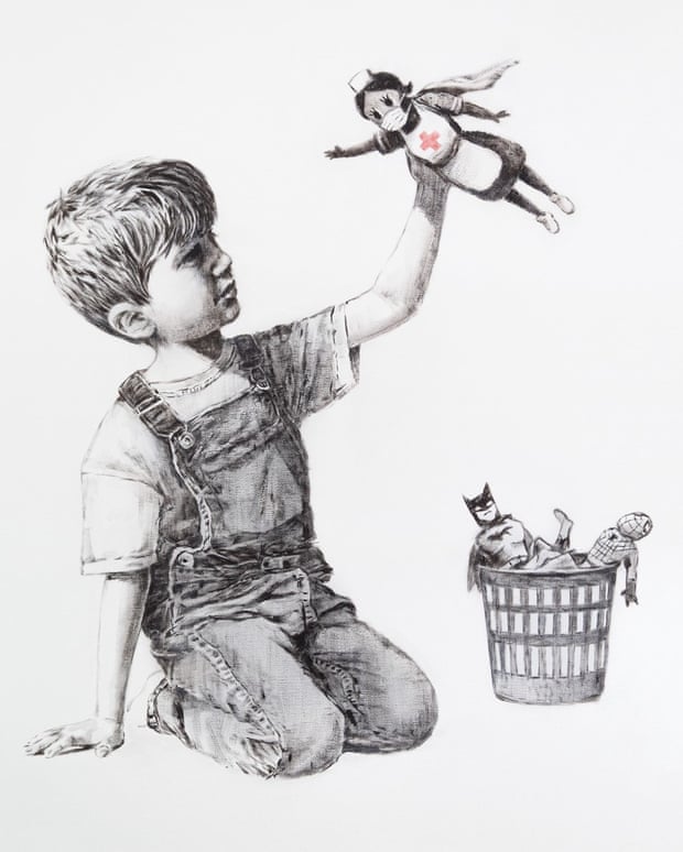 Banksy presta homenagem aos profissionais de saúde britânicos, os novos super-heróis do nosso tempo