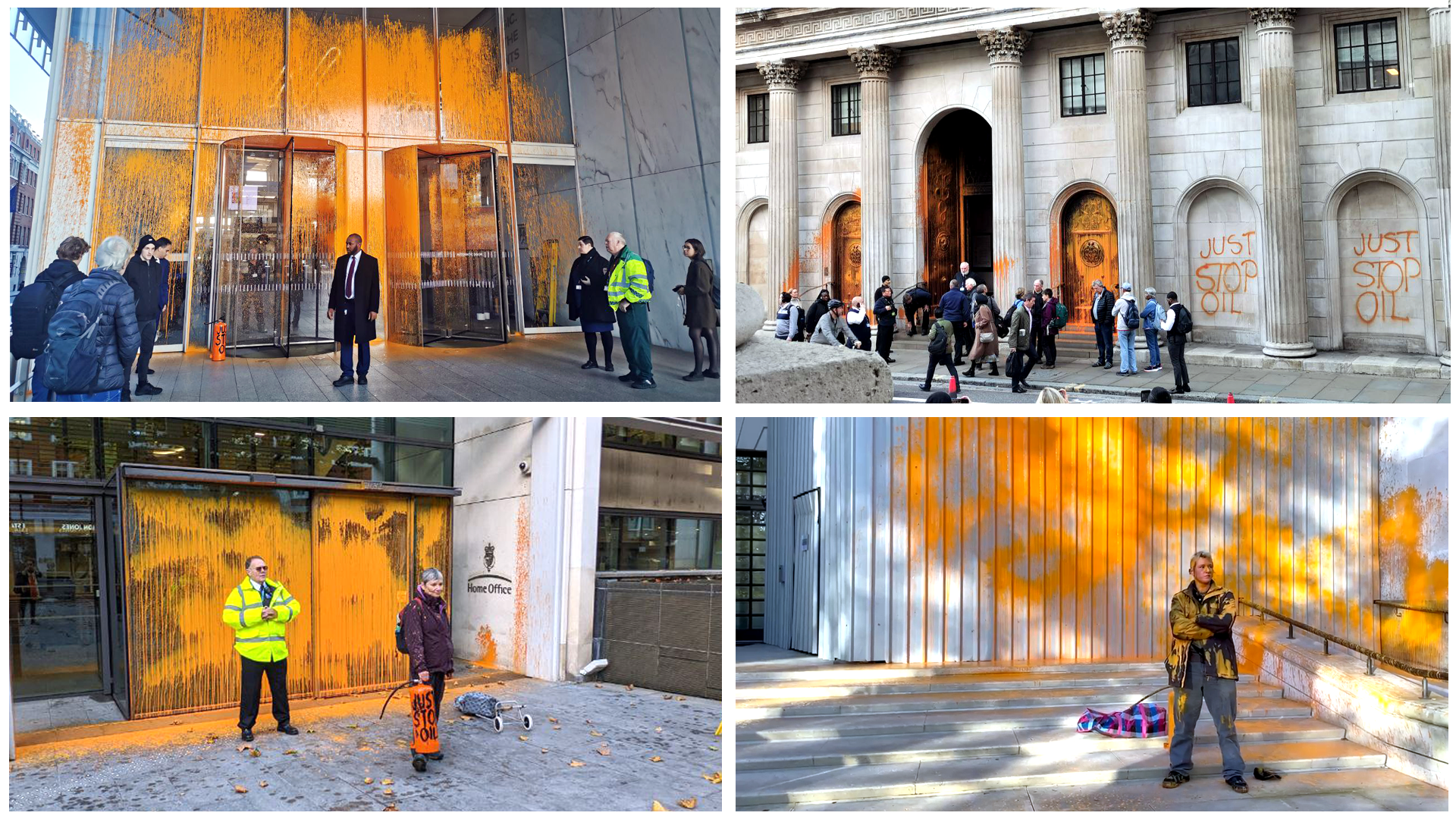 Ambientalistas atiram tinta laranja em edifícios emblemáticos em Londres