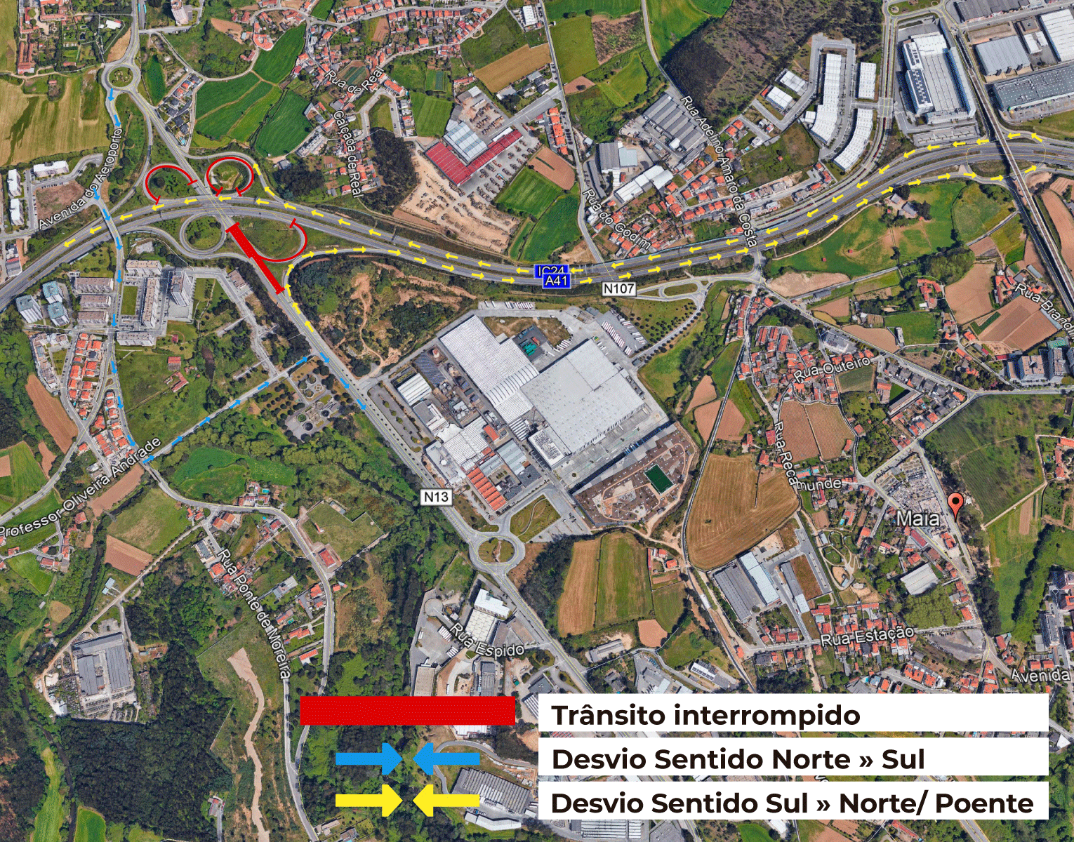 Antiga Nacional 13 cortada a partir de hoje nos dois sentidos para trabalhos de reabilitação