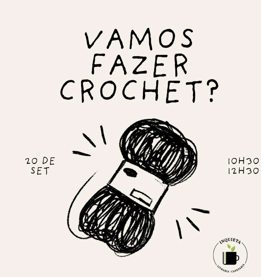 Quer aprender a fazer uma bolsa para livros? Livraria Inquieta promove oficina de croché