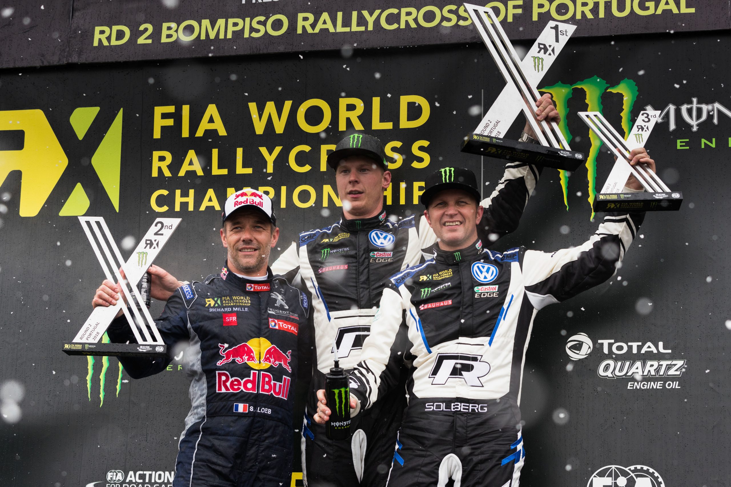 Kristoffersson feliz por bater na neve Loeb e Solberg no Ralicrosse em Montalegre
