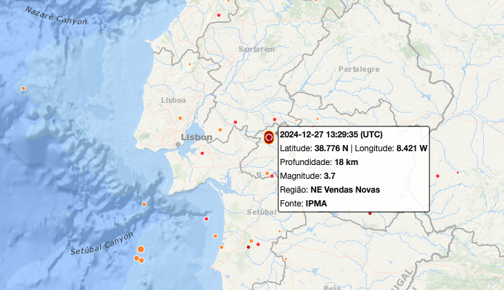 Sismo de 3,7 na escala de Richter registado em Vendas Novas
